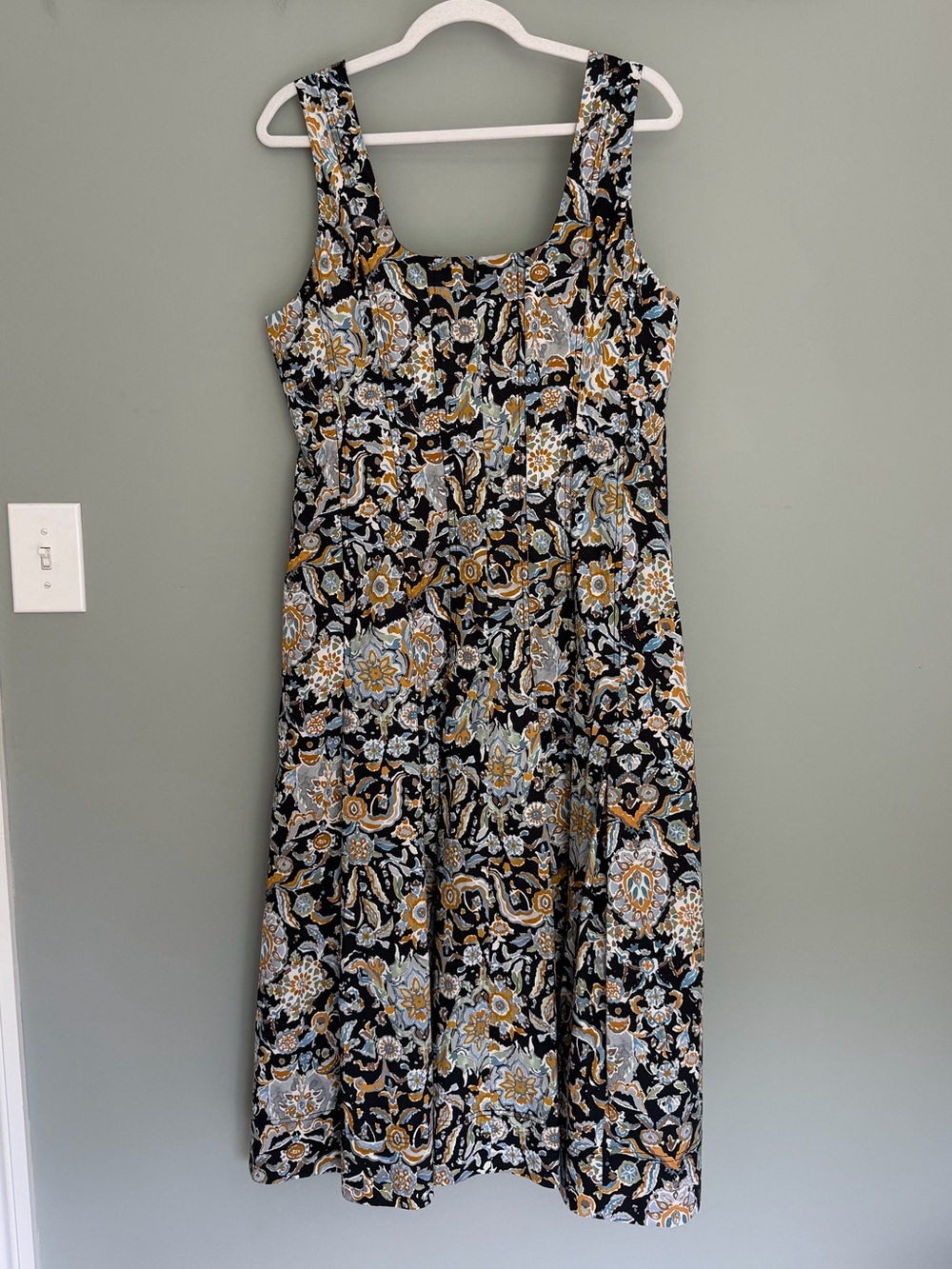 Veronica Beard Jolie Black Gold Blue Floral Paisley Sleeveless A-Line Midi Dress - Picture 9 of 17